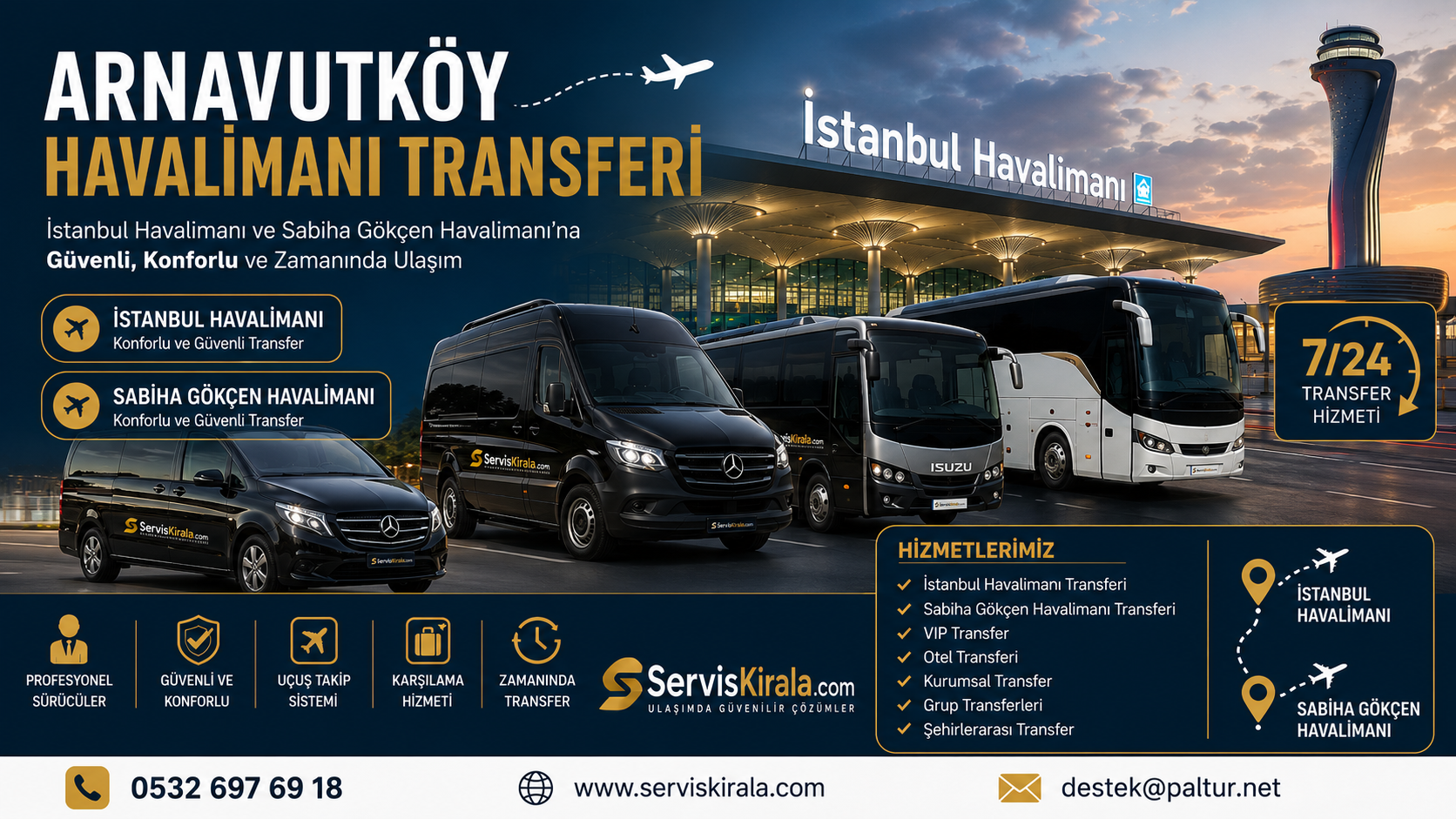 Arnavutköy havalimanı transferi hizmetiyle İstanbul Havalimanı ve Sabiha Gökçen'e VIP minibüs, Vito ve otobüslerle güvenli ulaşım.