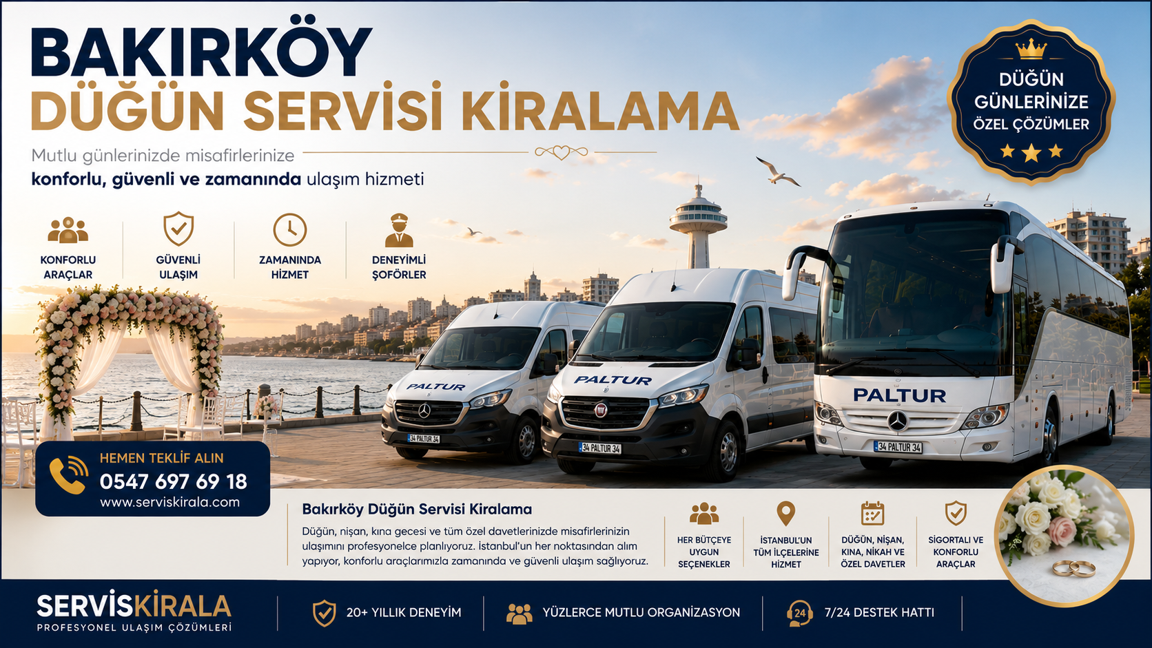 Bakırköy düğün servisi kiralama hizmeti ile İstanbul genelinde minibüs, midibüs ve otobüs seçenekleriyle güvenli ve konforlu düğün ulaşımı.