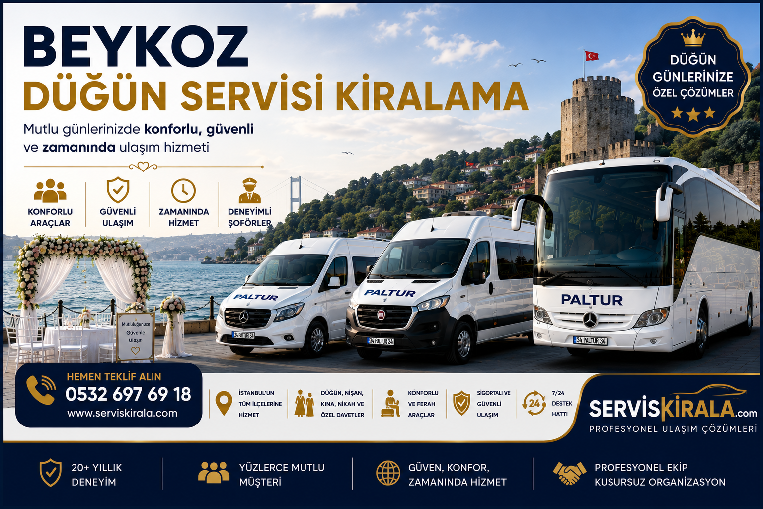 Beykoz düğün servisi kiralama hizmeti ile İstanbul genelinde minibüs, midibüs ve otobüs seçenekleriyle güvenli, konforlu ve zamanında düğün ulaşımı sağlanmaktadır.