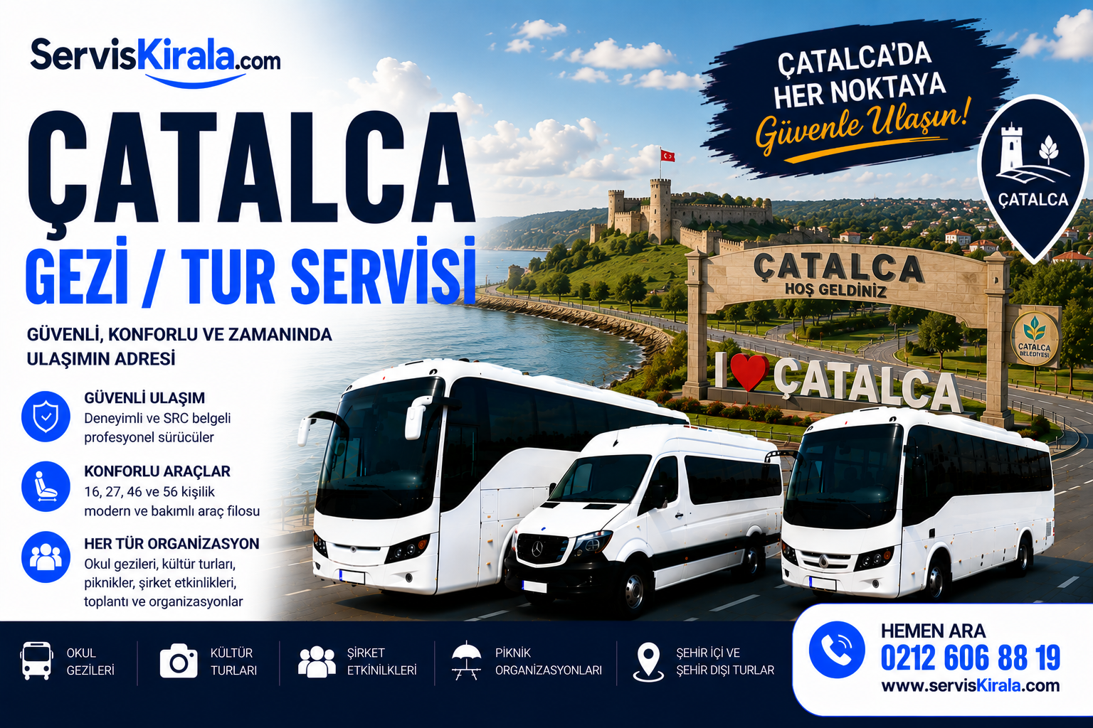 Çatalca gezi tur servisi kiralama hizmeti için modern otobüs ve minibüs ile güvenli grup taşımacılığı
