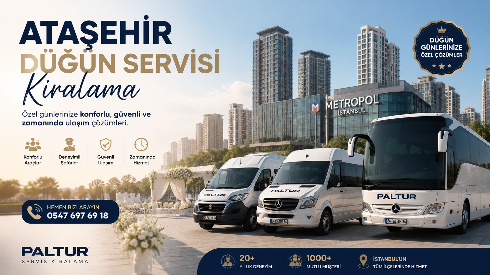Ataşehir düğün servisi kiralama hizmeti kapsamında İstanbul'da minibüs, midibüs ve otobüs ile güvenli düğün ulaşımı.