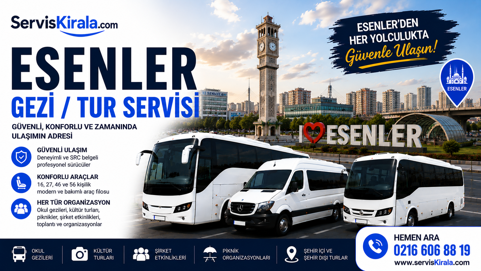 Esenler gezi tur servisi kiralama hizmeti için modern otobüs ve minibüs ile güvenli grup taşımacılığı
