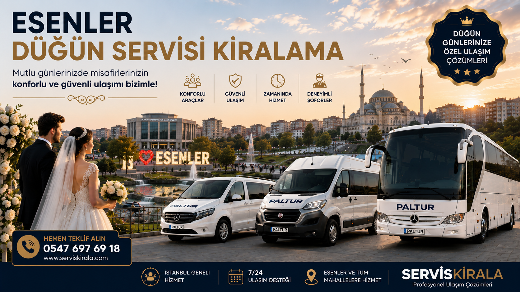 Esenler Düğün Servisi Kiralama için servis taşımacılığı kapak görseli