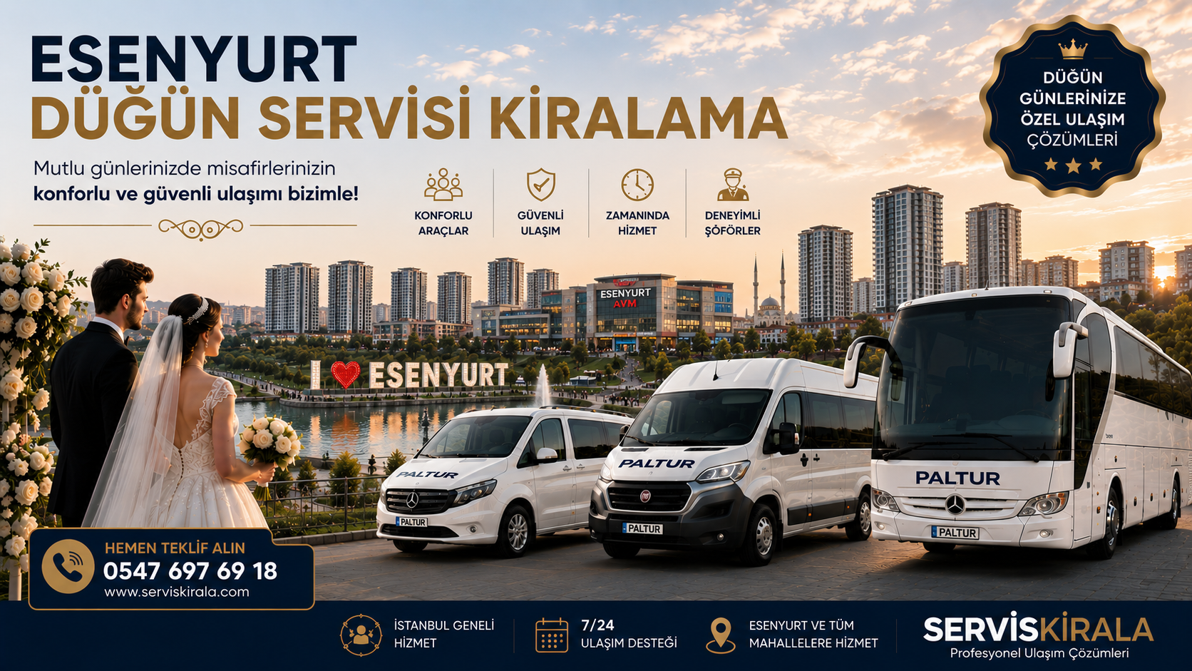 Esenyurt Düğün Servisi Kiralama için servis taşımacılığı kapak görseli