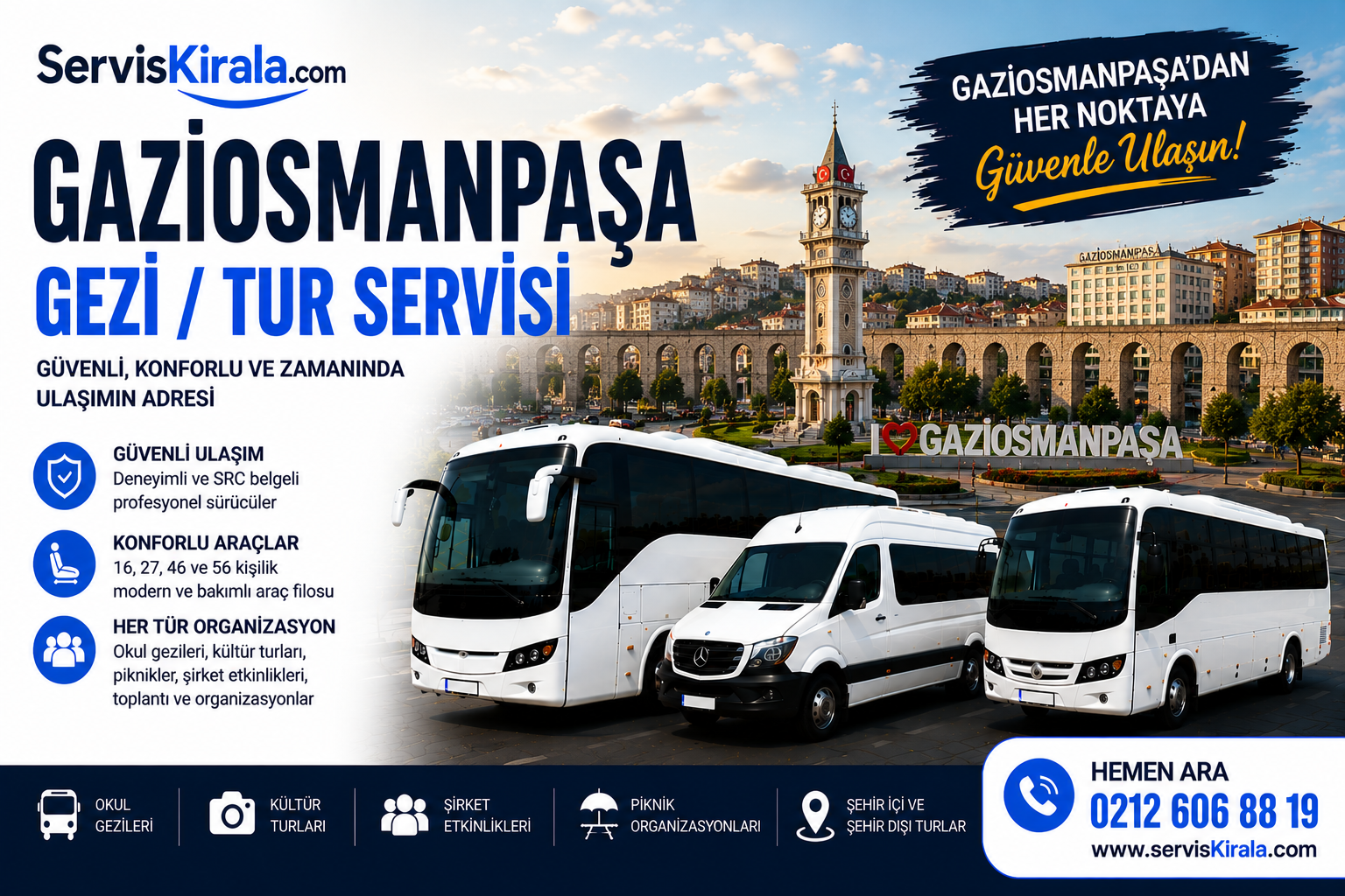 Gaziosmanpaşa gezi tur servisi kiralama hizmeti için modern otobüs ve minibüs ile güvenli grup taşımacılığı