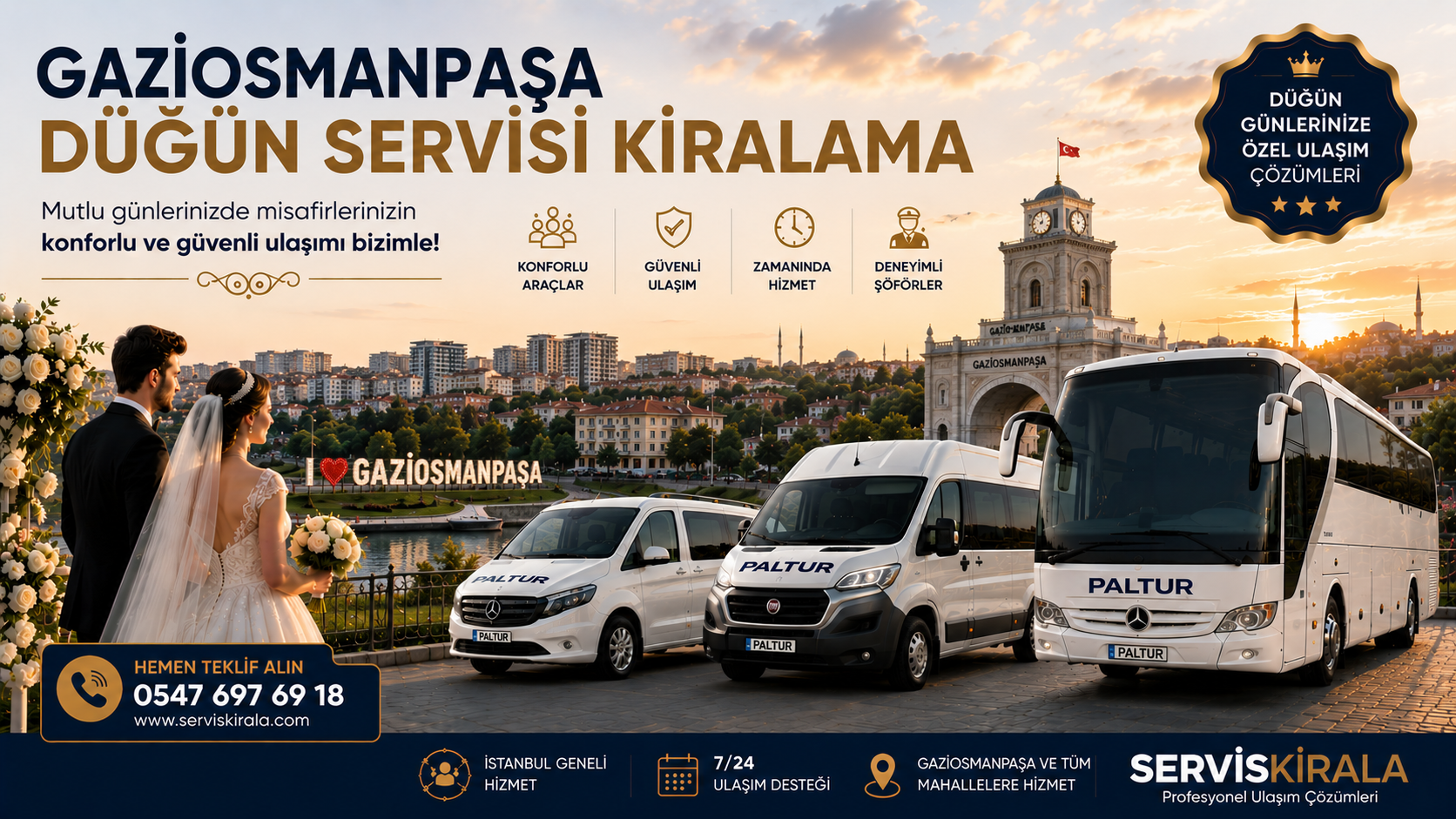 Gaziosmanpaşa Düğün Servisi Kiralama için servis taşımacılığı kapak görseli