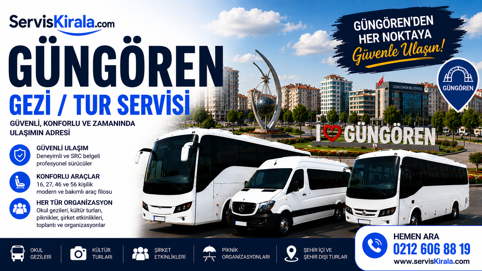 Güngören gezi tur servisi kiralama hizmeti için modern otobüs ve minibüs ile güvenli grup taşımacılığı