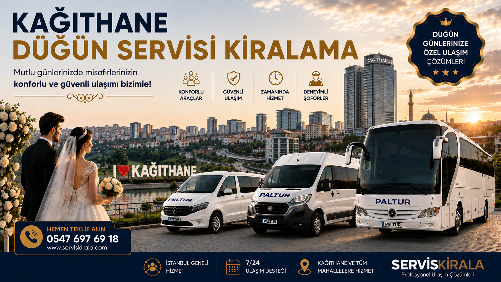 Kağıthane Düğün Servisi Kiralama için servis taşımacılığı kapak görseli