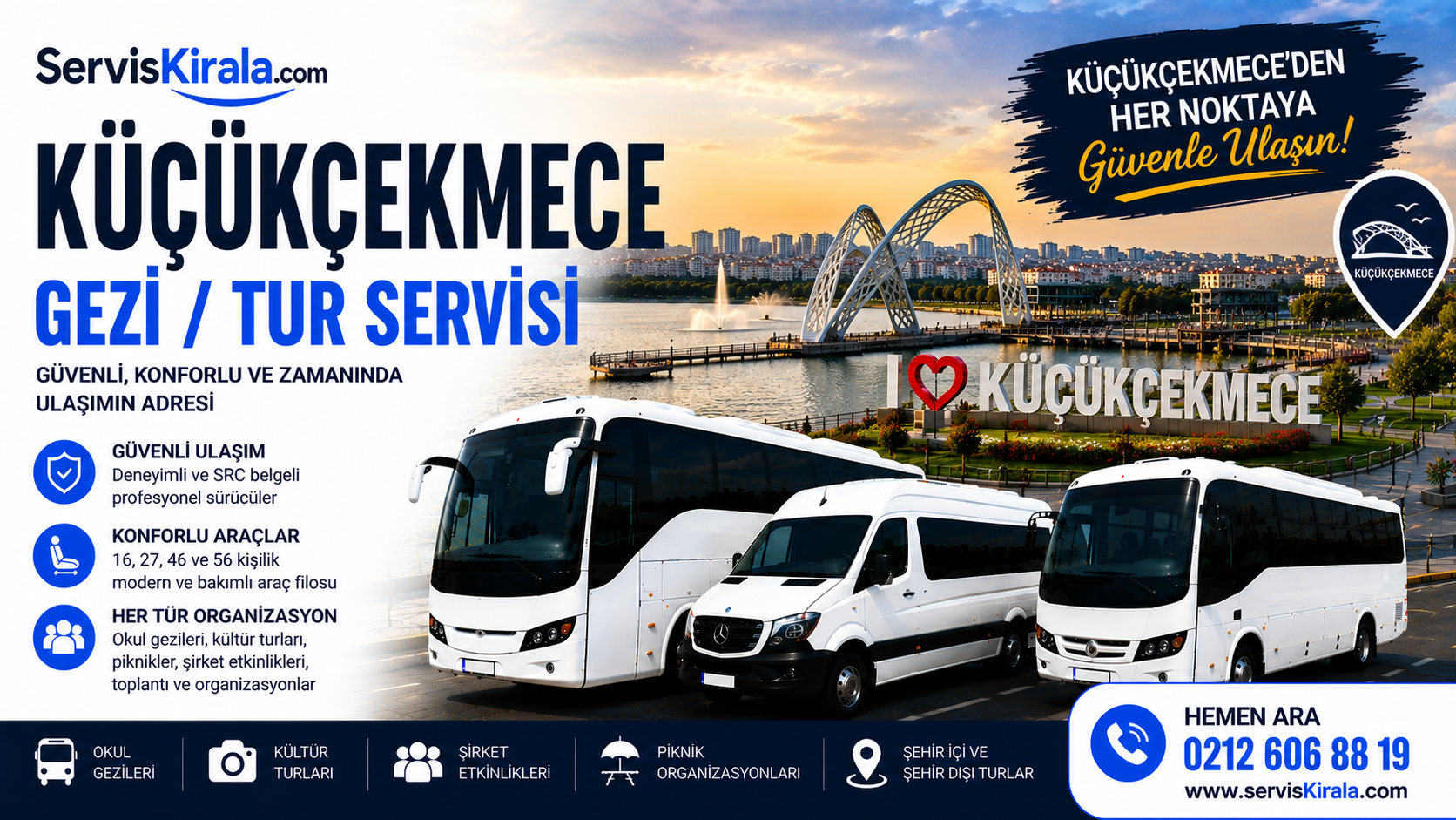 Küçükçekmece gezi tur servisi kiralama hizmeti için modern otobüs ve minibüs ile güvenli grup taşımacılığı