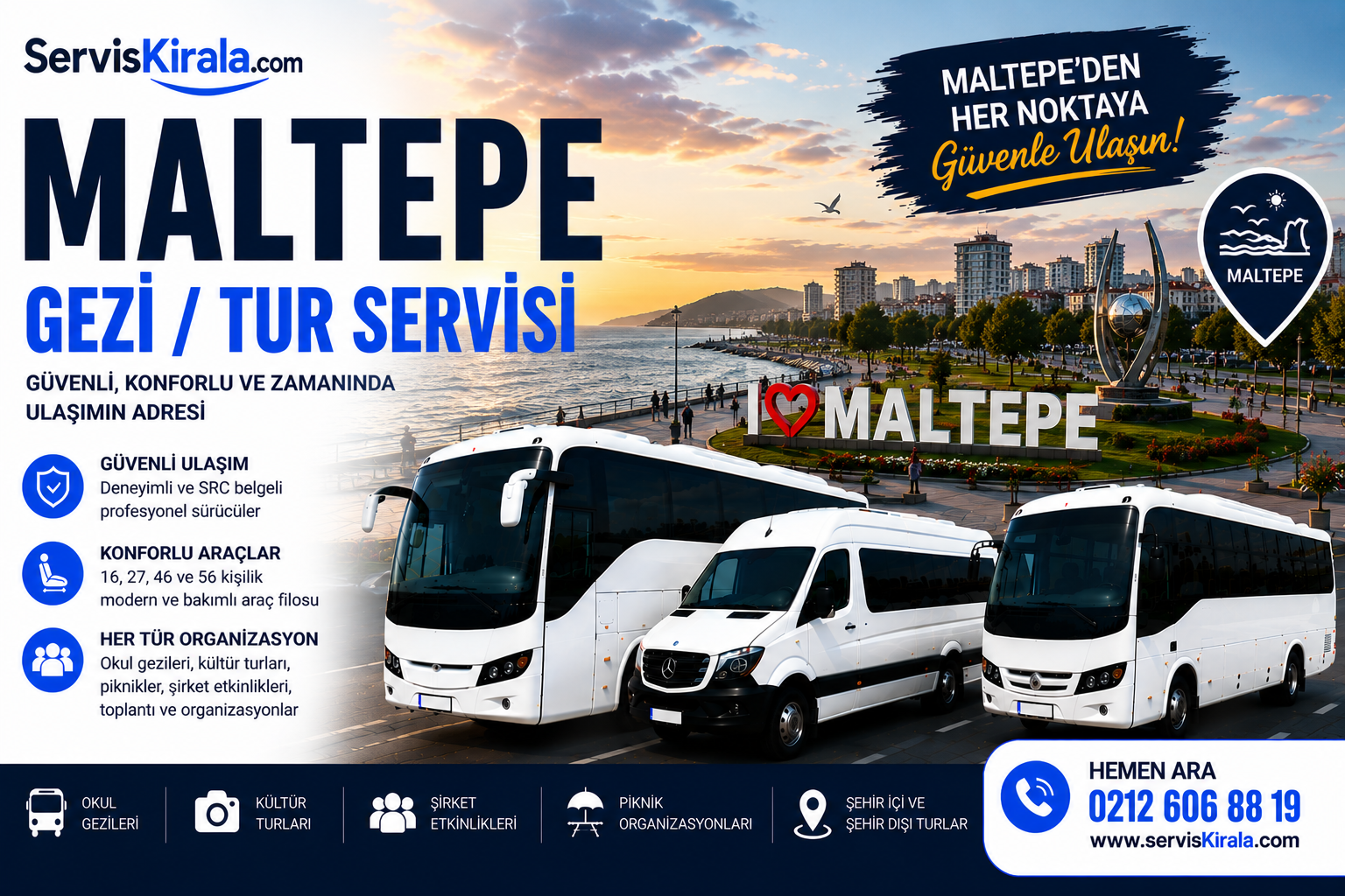 Maltepe gezi tur servisi kiralama hizmeti için modern otobüs ve minibüs ile güvenli grup taşımacılığı