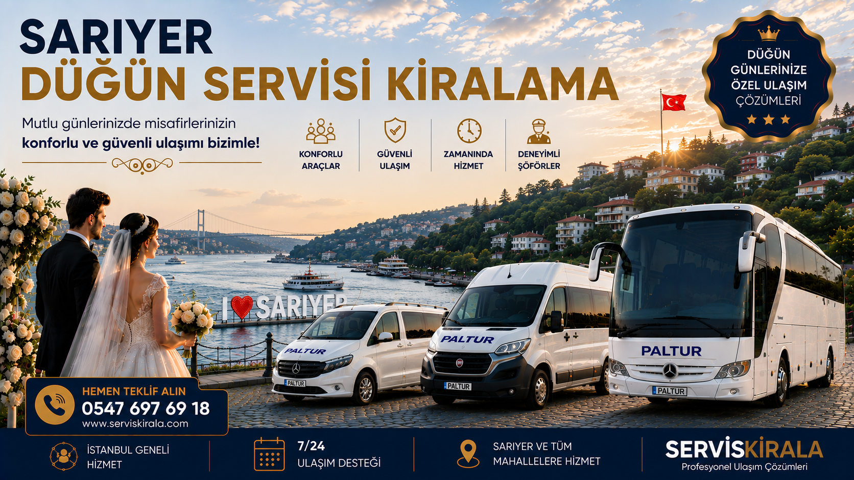 Sarıyer Düğün Servisi Kiralama için servis taşımacılığı kapak görseli