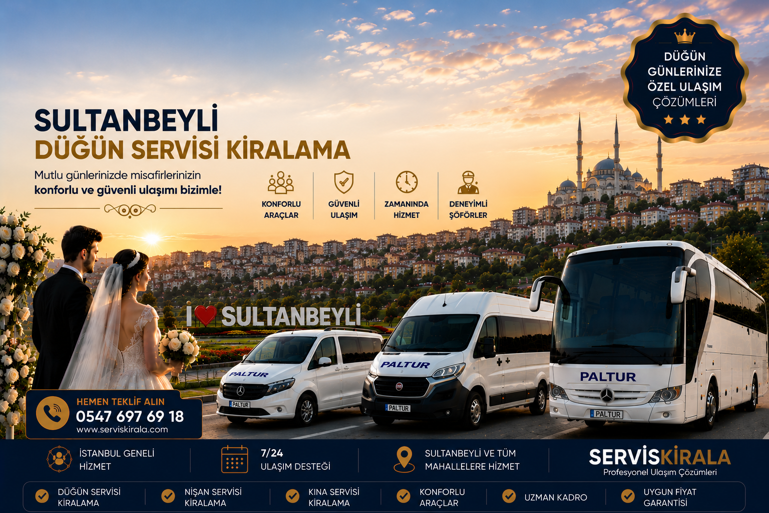 Sultanbeyli Düğün Servisi Kiralama için servis taşımacılığı kapak görseli