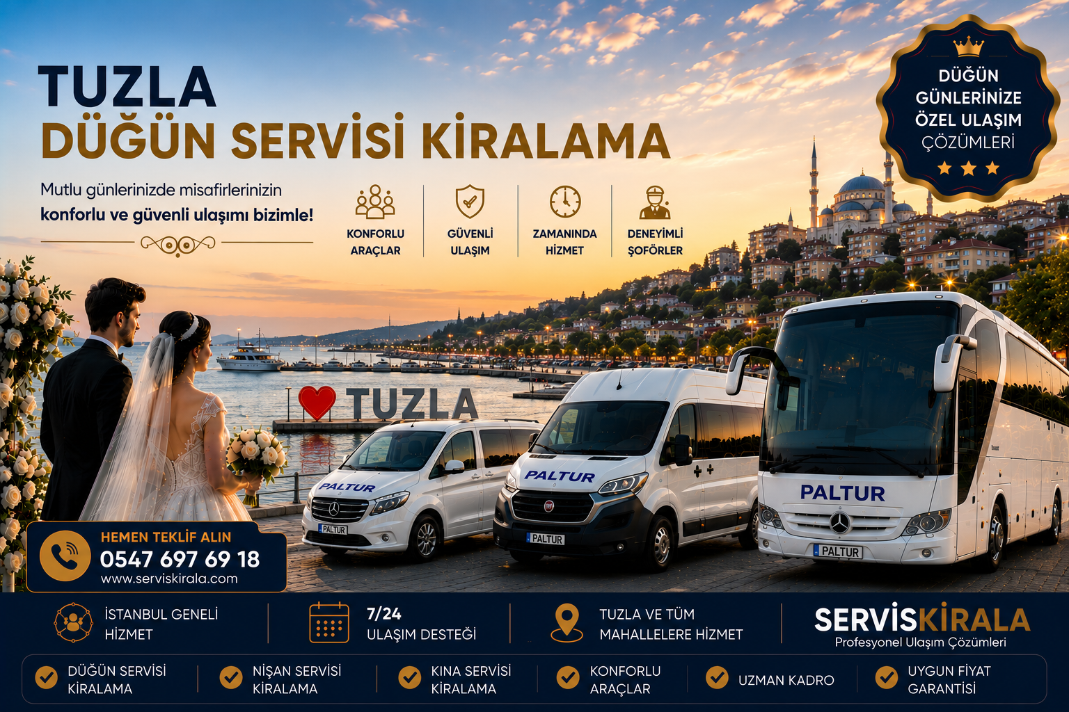 Tuzla Düğün Servisi Kiralama için servis taşımacılığı kapak görseli