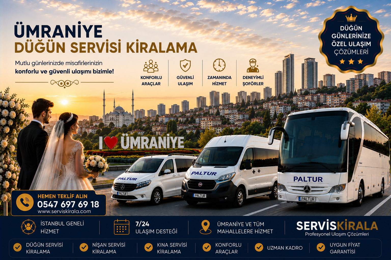 Ümraniye Düğün Servisi Kiralama için servis taşımacılığı kapak görseli