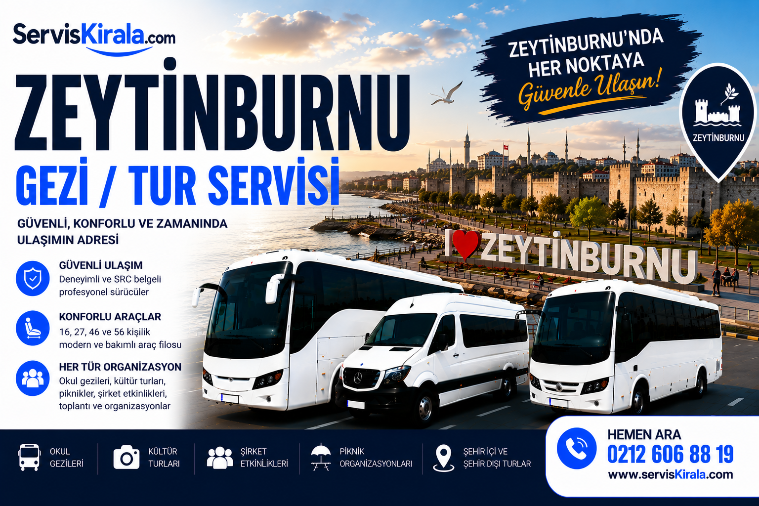Zeytinburnu gezi tur servisi kiralama hizmeti için modern otobüs ve minibüs ile güvenli grup taşımacılığı