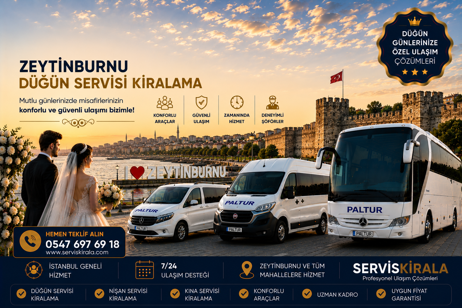 Zeytinburnu Düğün Servisi Kiralama için servis taşımacılığı kapak görseli